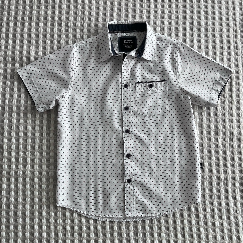 Sunrise Kingdom Kids White and Black Patterned Button-Down Shirt